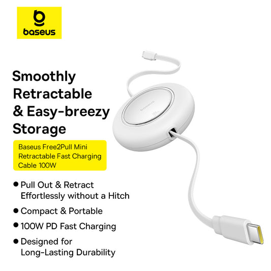 Baseus Free2Pull Mini Câble 100W Rétractable 2m USB-C vers USB-C – P10364500213-00
