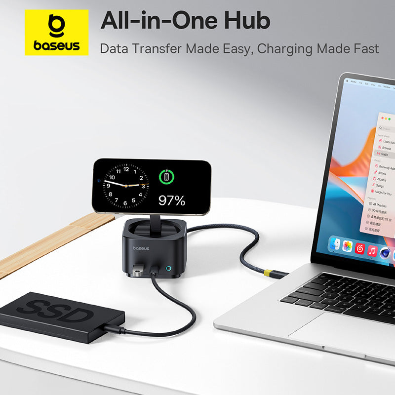 Baseus MagPro Series II 7-in-1 USB-C Hub with 15W Qi2 Wireless Charger, 4K@60Hz HDMI, 100W PD, 10Gbps Ports, SD Card Reader - b00072900121-00