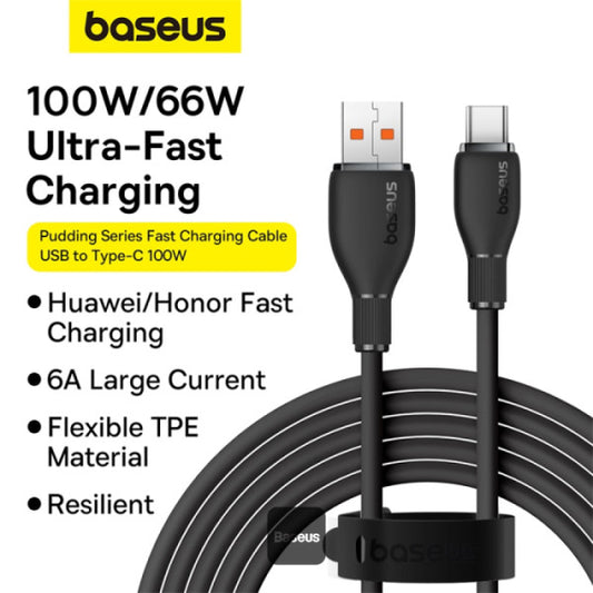 Baseus Pudding Series Câble de Charge Rapide USB-A vers Type-C 100W 6A 1,2M – Noir -P10355703111-B1