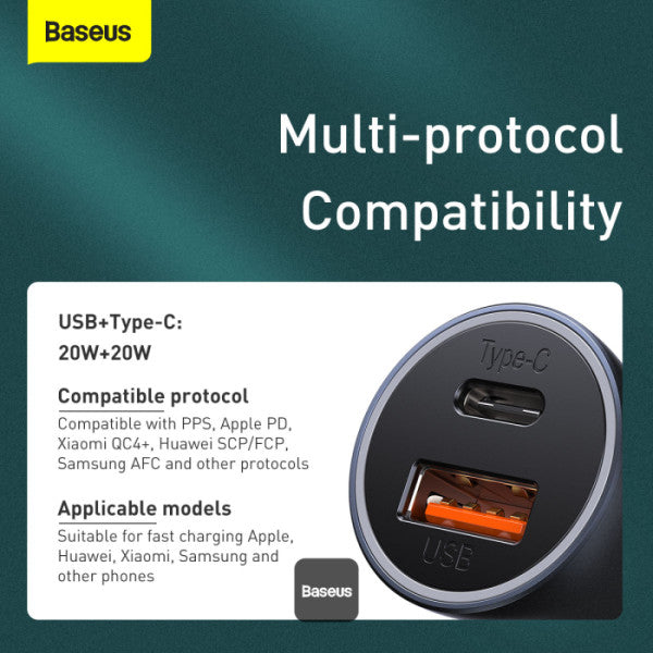 Baseus Golden Contactor Pro Double chargeur rapide chargeur de voiture USB-A + Type-C 40 W - TZCCJD-B0G