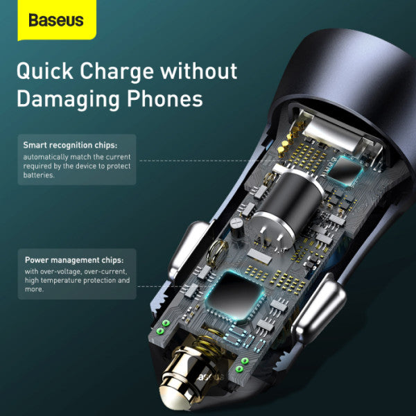 Baseus Golden Contactor Pro Double chargeur rapide chargeur de voiture USB-A + Type-C 40 W - TZCCJD-B0G