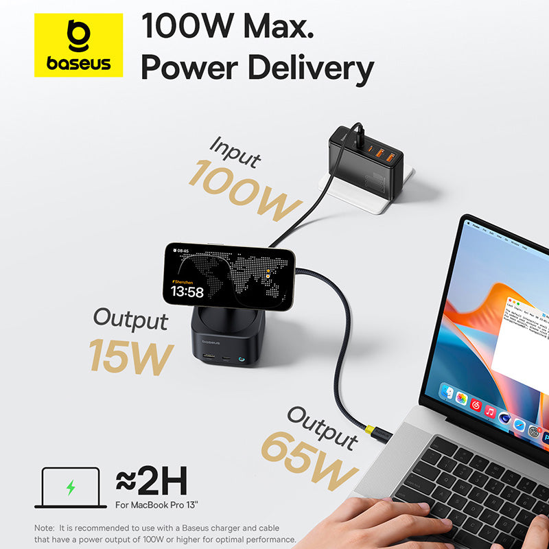 Baseus MagPro Series II 7-in-1 USB-C Hub with 15W Qi2 Wireless Charger, 4K@60Hz HDMI, 100W PD, 10Gbps Ports, SD Card Reader - b00072900121-00