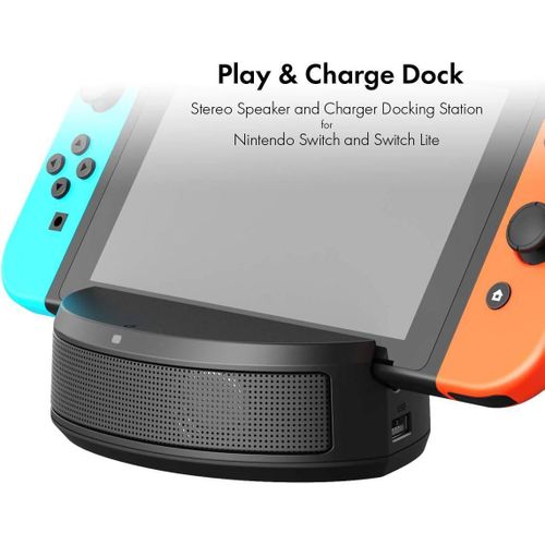 Station Haut-Parleur avec Charge pour Nintendo Switch & Switch Lite Équipé de 2 ports USB pour connecter facilement vos accessoires (manettes, clavier,souris ex.).