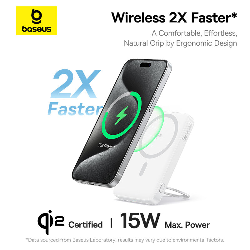 Baseus PicoGo Power Bank Magnétique Qi2 5000mAh 20W avec Support Rotatif – Blanc – P10076800213-01