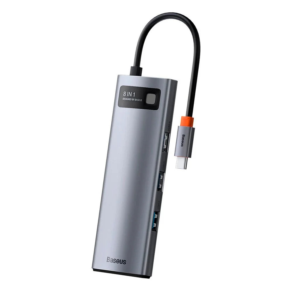 Baseus Adapteur 8-in-1 Type-C HUB / Type-C to HDMI*1 / VGA*1 /USB3.0*3 / Type C PD*1 / SD&TF*1 – gris-WKWG050013