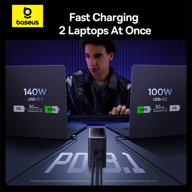 Baseus Chargeur 240W – 3x USB-C + 1x USB-A + 1x DC + Câble 1m (Noir - P10163901113-00)