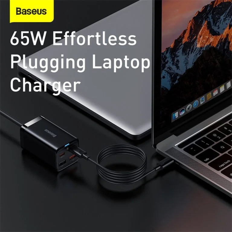 Baseus Chargeur de bureau 2 x USB Type C / 2 x USB 65W PD/QC4.0+AFC/ PPS + câble USB Type C – USB Type C 1m noir – CCGP040101