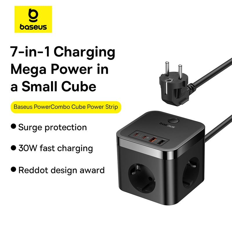 Chargeur Baseus Chargeur mural PowerCombo 3AC+2U+2C 30W, 1,5m (noir) - E00066400117-00