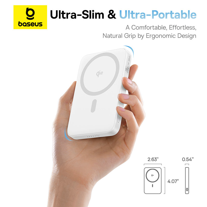 Baseus PicoGo Power Bank Magnétique Qi2 5000mAh 20W avec Support Rotatif – Blanc – P10076800213-01