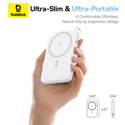 Baseus PicoGo Power Bank Magnétique Qi2 5000mAh 20W avec Support Rotatif – Blanc – P10076800213-01