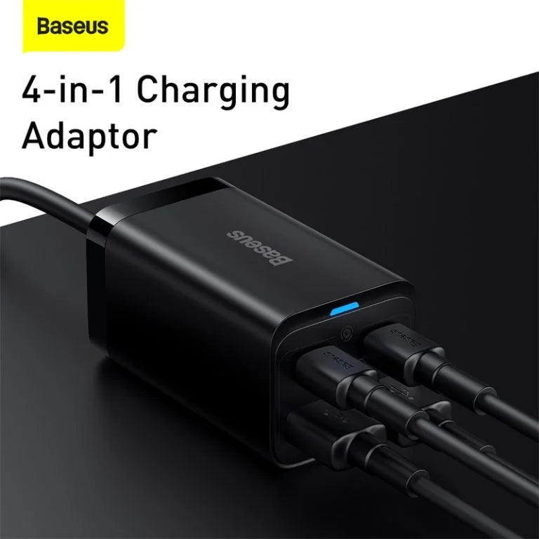 Baseus Chargeur de bureau 2 x USB Type C / 2 x USB 65W PD/QC4.0+AFC/ PPS + câble USB Type C – USB Type C 1m noir – CCGP040101