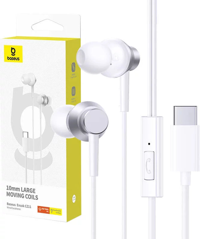 Baseus Encok CZ11 Type-C Wired Headphone, In-Ear Headset USB-C Earphone With Mic - BLANC - A00164300213-Z1