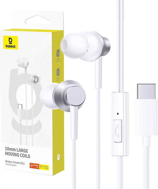 Baseus Encok CZ11 Type-C Wired Headphone, In-Ear Headset USB-C Earphone With Mic - BLANC - A00164300213-Z1