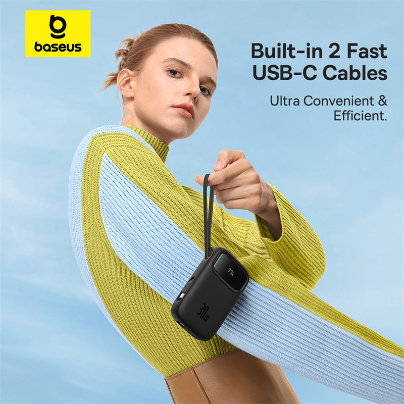 Baseus Power Bank 10000mAh 30W avec 2 Câbles USB-C Intégrés – (P10055008113-00)