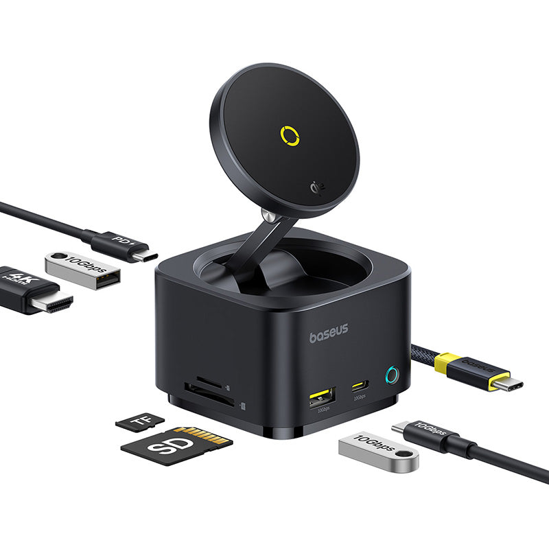 Baseus MagPro Series II 7-in-1 USB-C Hub with 15W Qi2 Wireless Charger, 4K@60Hz HDMI, 100W PD, 10Gbps Ports, SD Card Reader - b00072900121-00