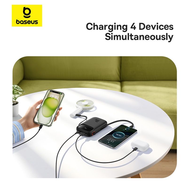 Baseus Power Bank 10000mAh 30W avec 2 Câbles USB-C Intégrés – (P10055008113-00)