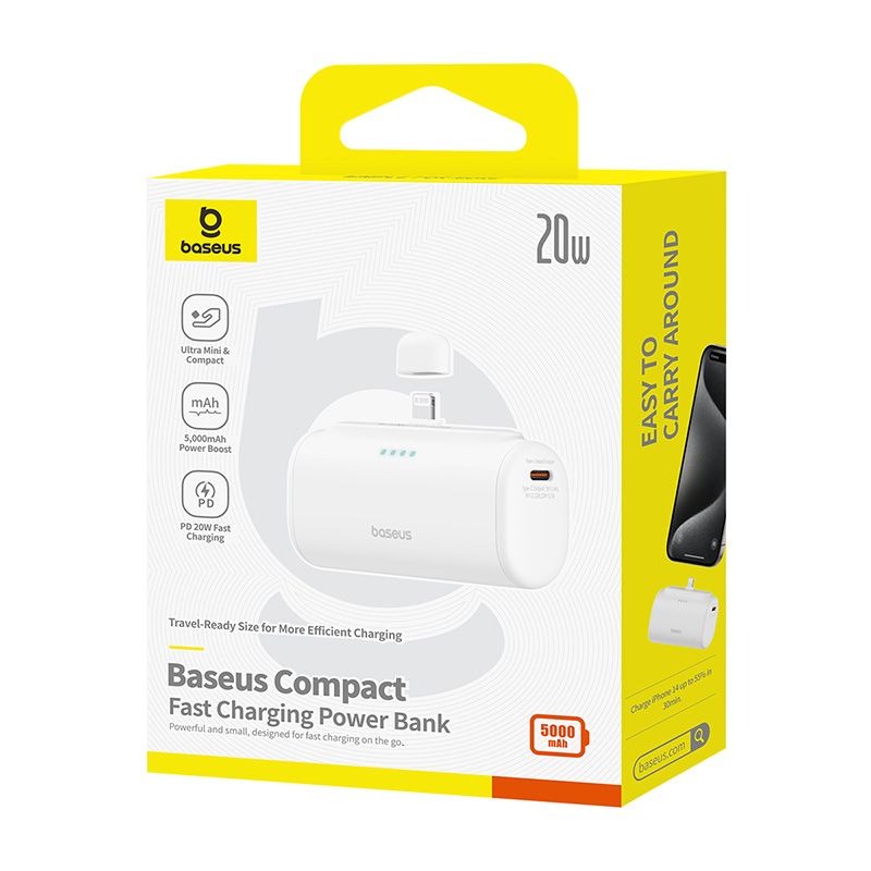 Baseus Compact Power Bank iPhone Edition 20W Charge Rapide 5000mAh – Blanc – P10068307213-00