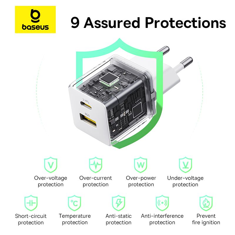 Baseus Palm Chargeur Rapide 2 Ports C+U 20W + Cable C 60W – P10111608213-01