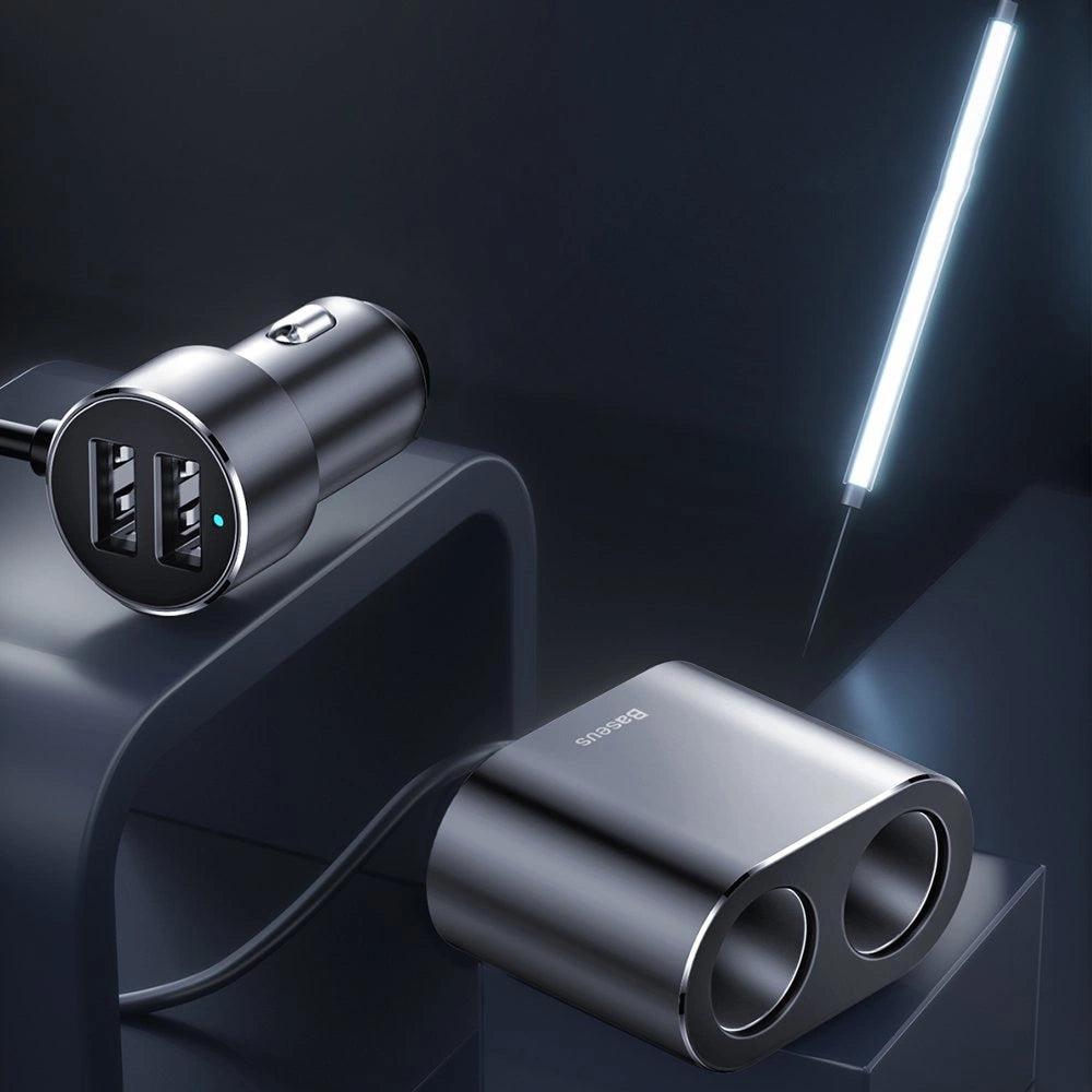 Baseus Car Charger Répartiteur 2x prise allume-cigare 80W 2x USB-A 3.1A – argent-CRDYQ-01