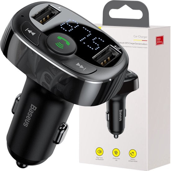 Baseus MP3 Lecteur Transmetteur FM typed Bluetooth 2xUSB microSD, Black - CCMT000001