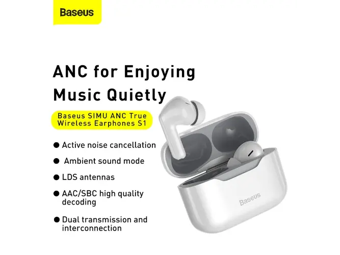 Baseus SIMU S1 ANC Wireless Bluetooth Earphones White- NGS1-02