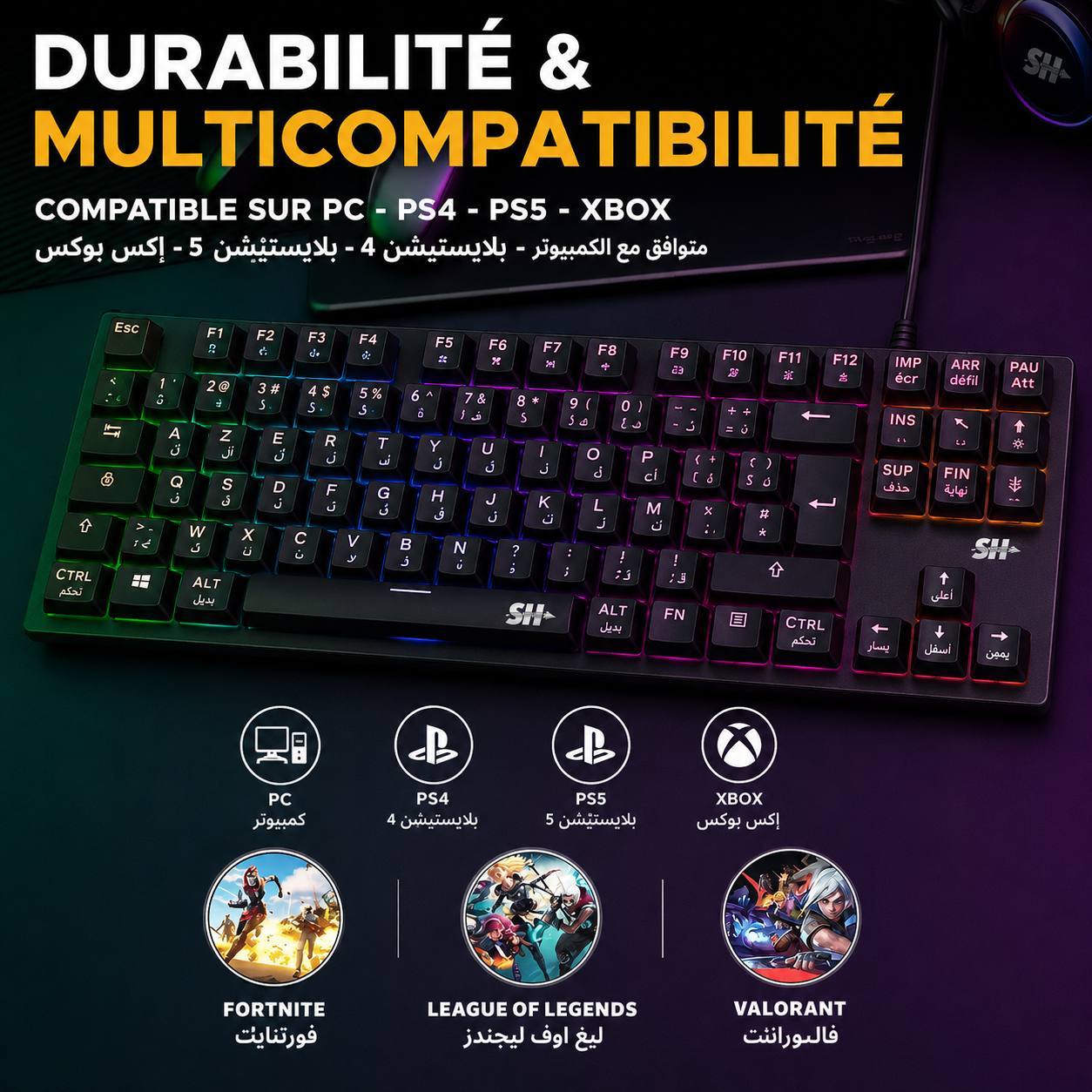 SH X67 Clavier Mécanique Gamer   87 Touches USB Filaire