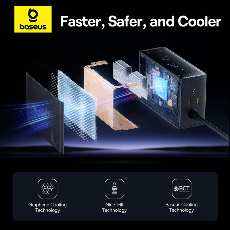 Baseus Chargeur 240W – 3x USB-C + 1x USB-A + 1x DC + Câble 1m (Noir - P10163901113-00)