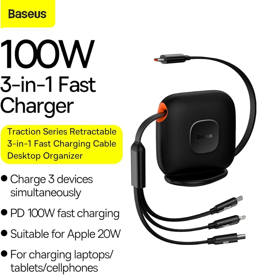Cable Baseus 3-in-1 TYPE-C to USB-C / Lightning / Micro 100W 1.7m -Black-caqy000001
