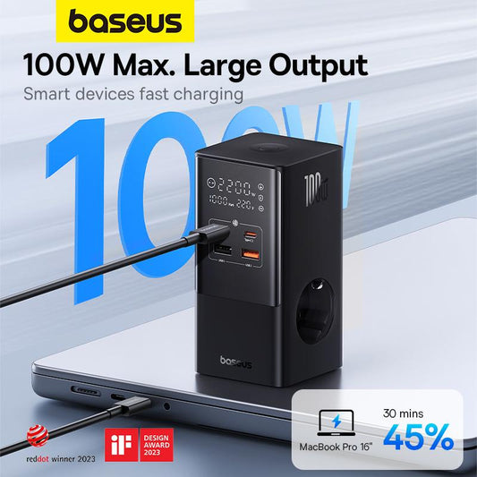 Baseus Chargeur mural / multiprise PowerCombo 100W – Noir (E00023609113-00)