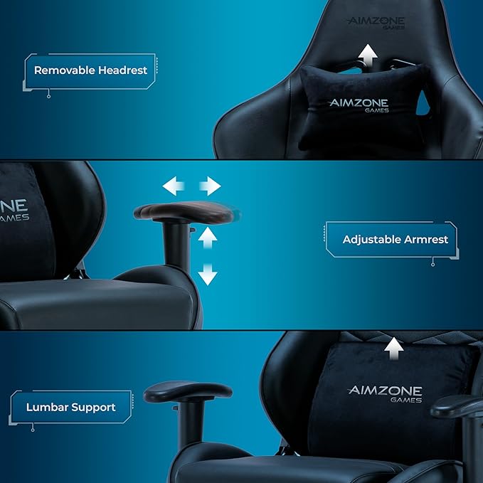 Aimzone Ergonomic Pro Gaming Chair Racing Style Adjustable Height Heavy Duty PC Computer Professional Chair with Headrest and Lumbar Support Swivel Chair (Black)