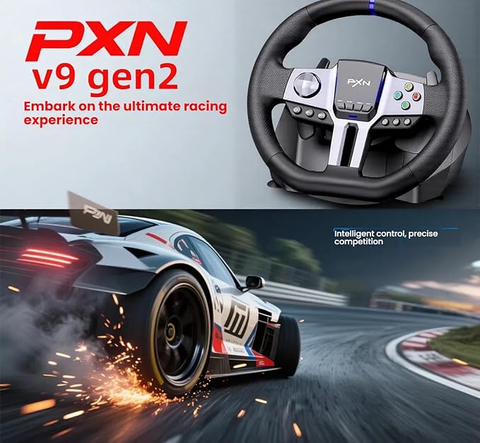 PXN V9 Gen2 – Volant de Course Gaming avec Pédales Magnétiques et Levier de Vitesse .