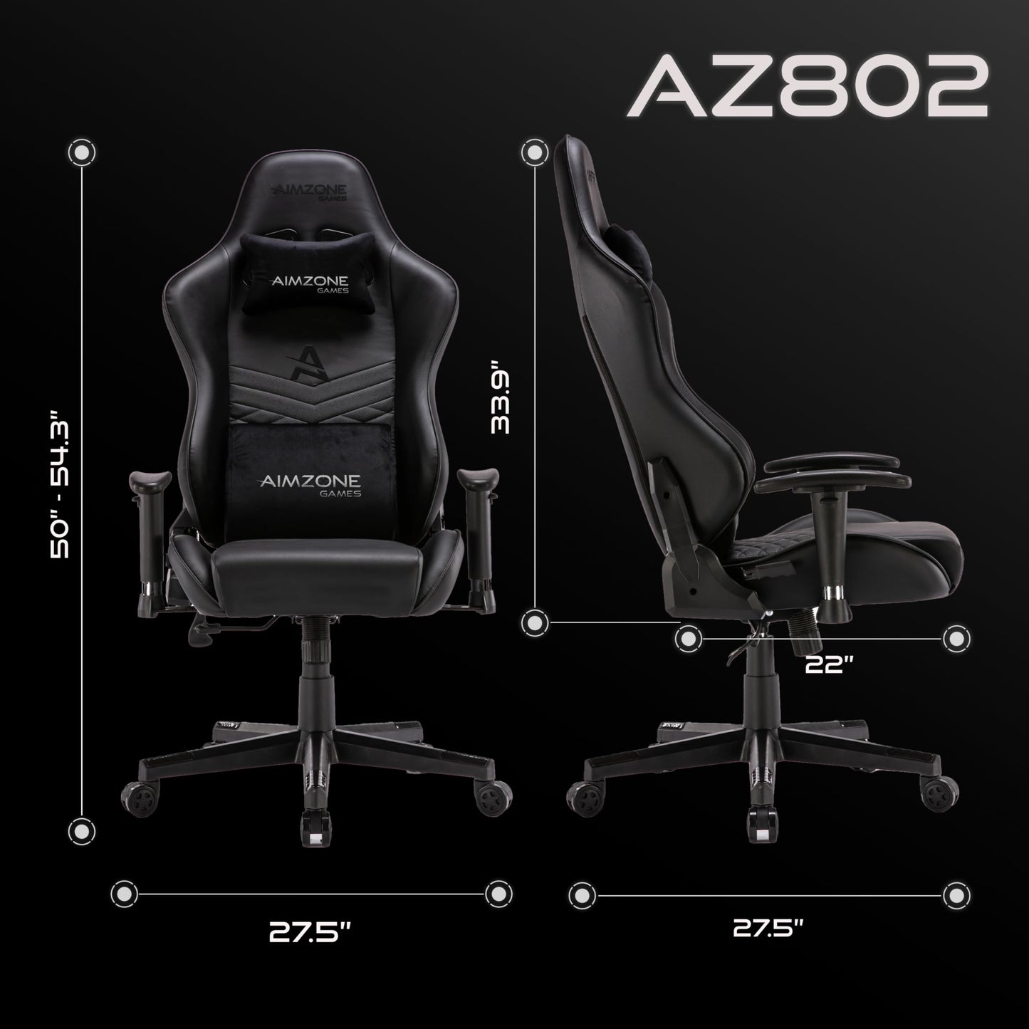 Aimzone Ergonomic Pro Gaming Chair Racing Style Adjustable Height Heavy Duty PC Computer Professional Chair with Headrest and Lumbar Support Swivel Chair (Black)
