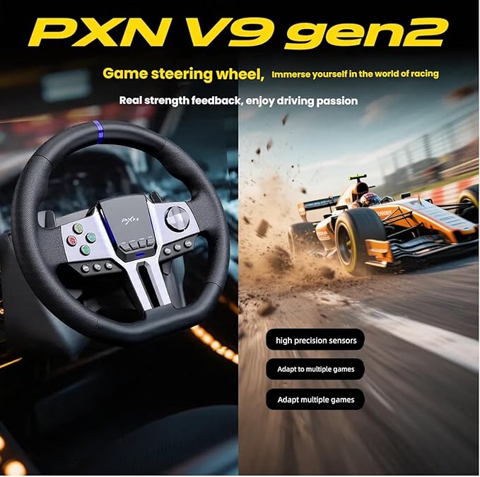PXN V9 Gen2 – Volant de Course Gaming avec Pédales Magnétiques et Levier de Vitesse .
