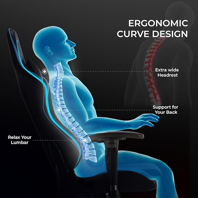 Aimzone Ergonomic Gaming Chair Racing Style Adjustable Height Heavy Duty PC Computer Chair with Headrest and Lumbar Support Swivel Chair (Black & Light Blue)