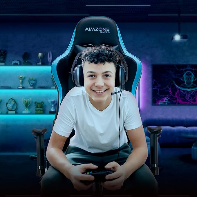 Aimzone Ergonomic Gaming Chair Racing Style Adjustable Height Heavy Duty PC Computer Chair with Headrest and Lumbar Support Swivel Chair (Black & Light Blue)