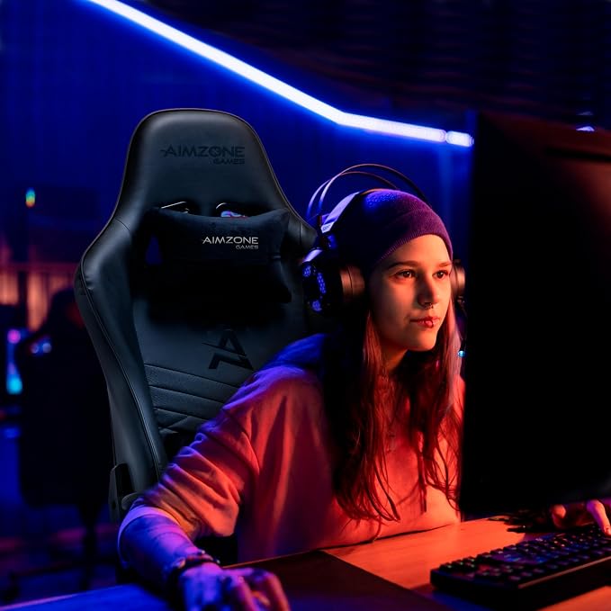 Aimzone Ergonomic Pro Gaming Chair Racing Style Adjustable Height Heavy Duty PC Computer Professional Chair with Headrest and Lumbar Support Swivel Chair (Black)