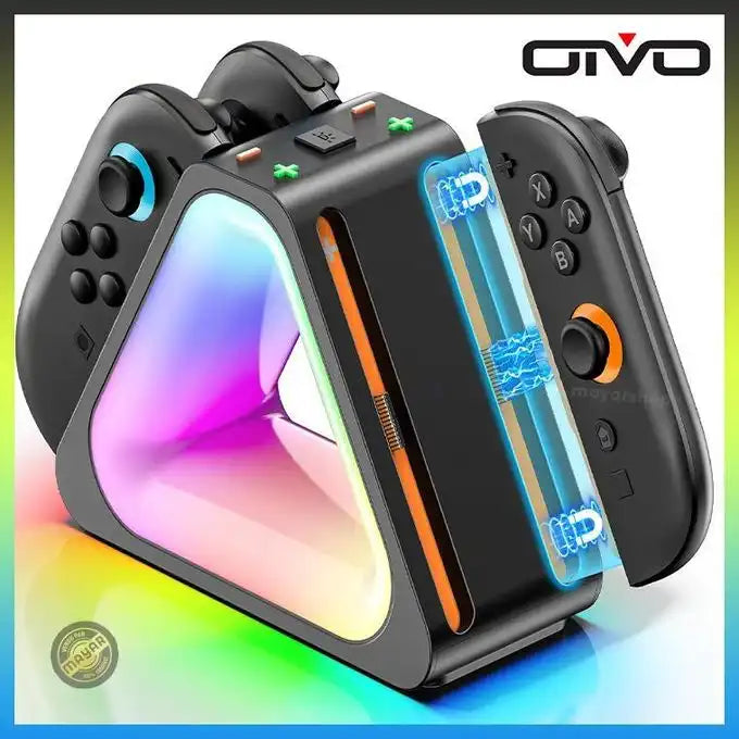Station de Charge pour Manettes Switch 2 – Dock de Chargement pour 4 Joy-Con – Éclairage RGB 7 Modes – Charge Rapide 2,5 Heures – Indicateurs LED – Câble USB Inclus