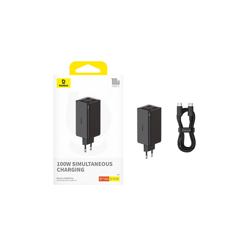 Baseus Chargeur Mural 100W – 2x USB + 2x USB-C avec Câble Type-C 100W (1m) – Noir (P10162705112-00)