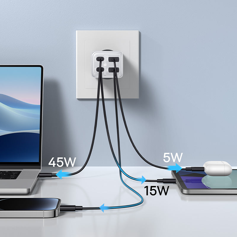 Baseus Chargeur Rapide 65W – 2x USB-C + 2x USB-A (Blanc - P10162701213-00)