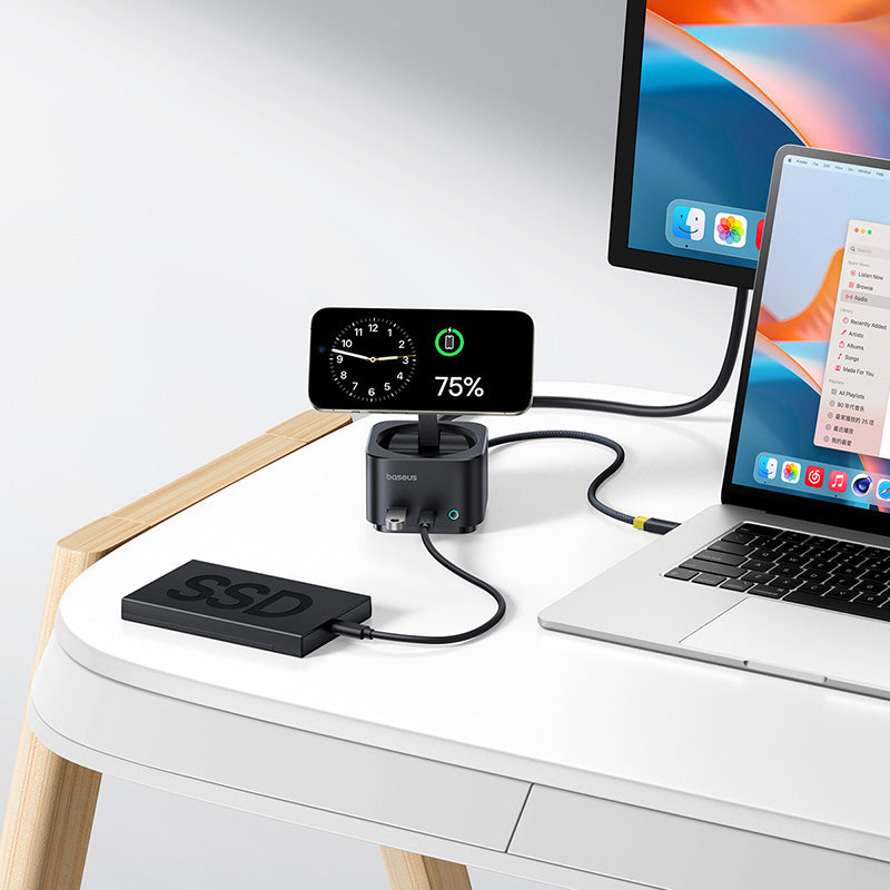 Baseus MagPro Series II 7-in-1 USB-C Hub with 15W Qi2 Wireless Charger, 4K@60Hz HDMI, 100W PD, 10Gbps Ports, SD Card Reader - b00072900121-00