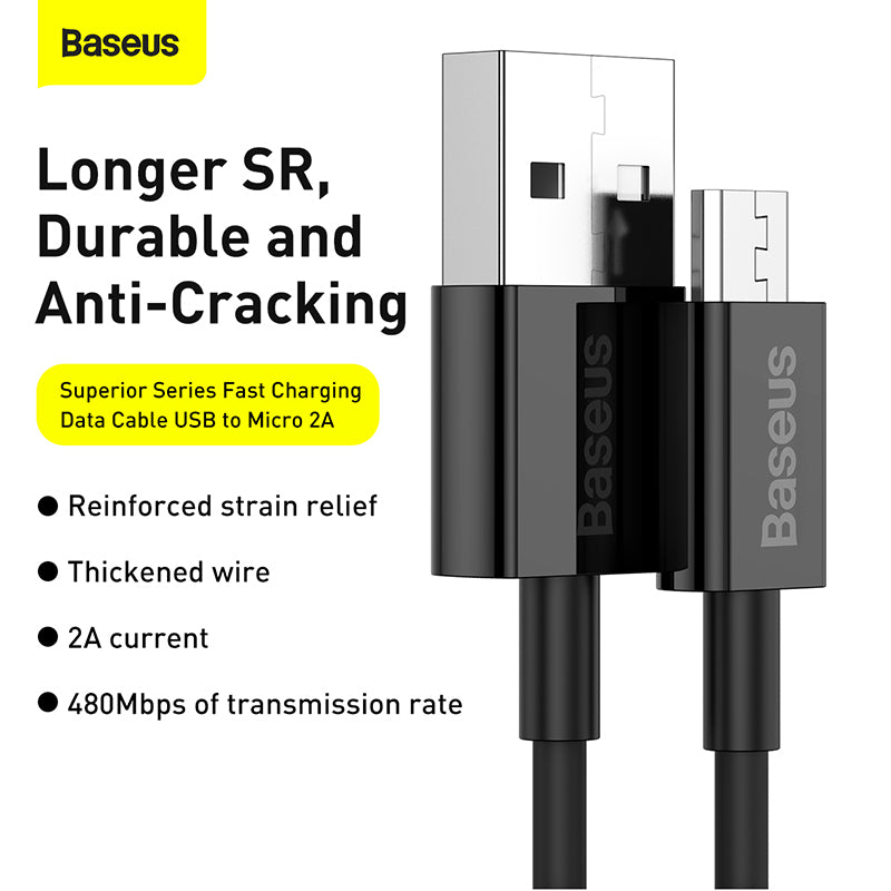 Baseus Câble USB vers Micro 2A 1M Noir (CAMYS-01)