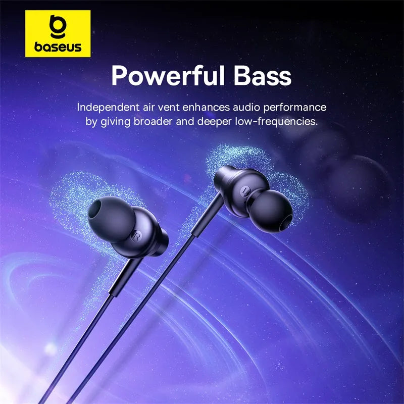 Baseus Encok CZ11 Type-C Wired Headphone, In-Ear Headset USB-C Earphone With Mic - Black-A00164300113-Z1