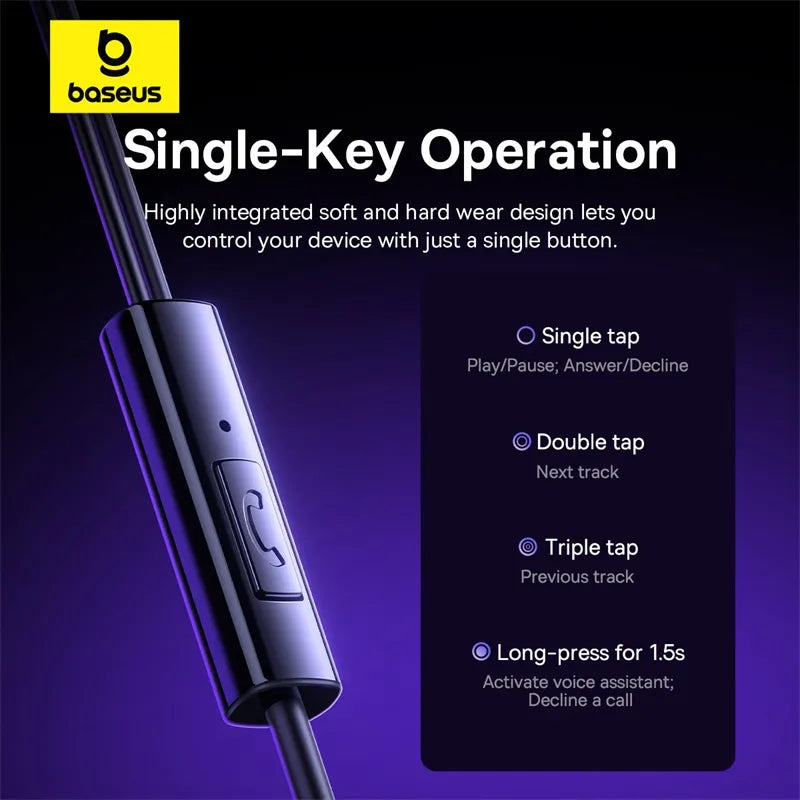 Baseus Encok CZ11 Type-C Wired Headphone, In-Ear Headset USB-C Earphone With Mic - Black-A00164300113-Z1