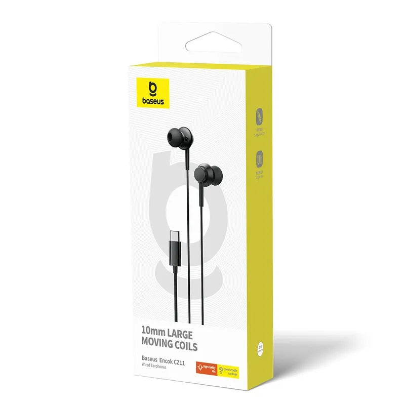 Baseus Encok CZ11 Type-C Wired Headphone, In-Ear Headset USB-C Earphone With Mic - Black-A00164300113-Z1