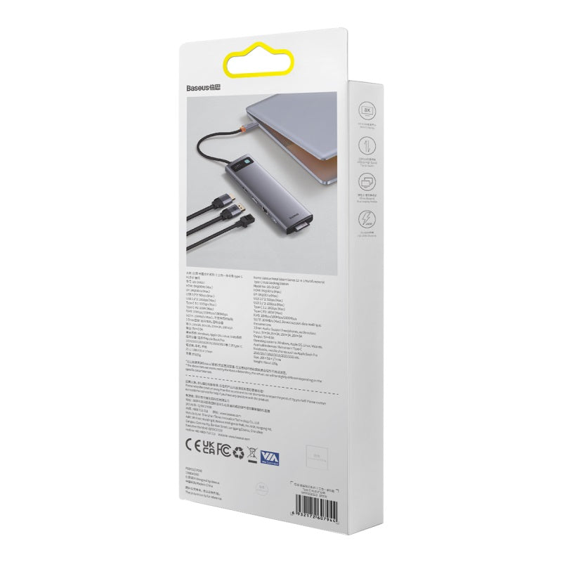 Baseus Adapteur 12-in-1 Multifunctional Type-C HUB / 3x Hdmi 3x Usb 3.1 2x USB 2.0 Type-c 3.1 PD Rj45*1 DP*1 3.5mm*1 -gris-WKWG020213