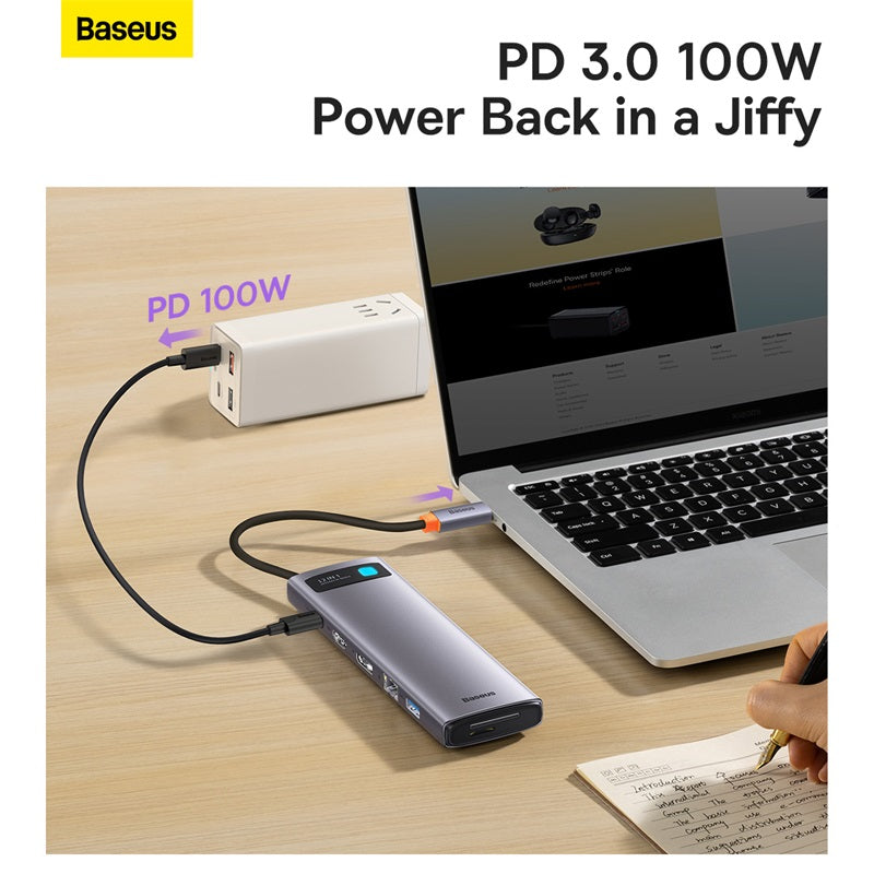 Baseus Adapteur 12-in-1 Multifunctional Type-C HUB / 3x Hdmi 3x Usb 3.1 2x USB 2.0 Type-c 3.1 PD Rj45*1 DP*1 3.5mm*1 -gris-WKWG020213
