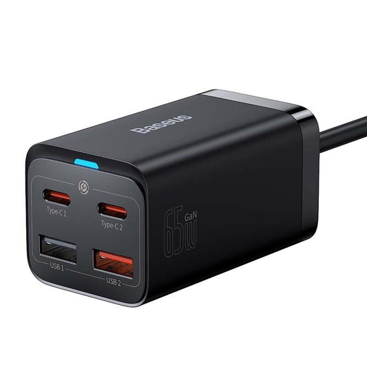 Baseus Chargeur de bureau 2 x USB Type C / 2 x USB 65W PD/QC4.0+AFC/ PPS + câble USB Type C – USB Type C 1m noir – CCGP040101
