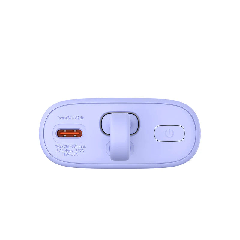 Baseus Power Bank Mini, chargeur portable 5200 mAh, câble USB-C intégré, chargement rapide PD 20 W, léger, port USB-C, mignon et pratique, compatible avec les appareils Galaxy, Sony et Google Type-C (VIOLET) - P10055601513-00