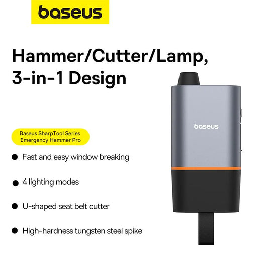 Baseus Marteau de sécurité pour outil tranchant Hammer brise-vitre + coupe-ceinture de sécurité-Noir-C10934401111-00