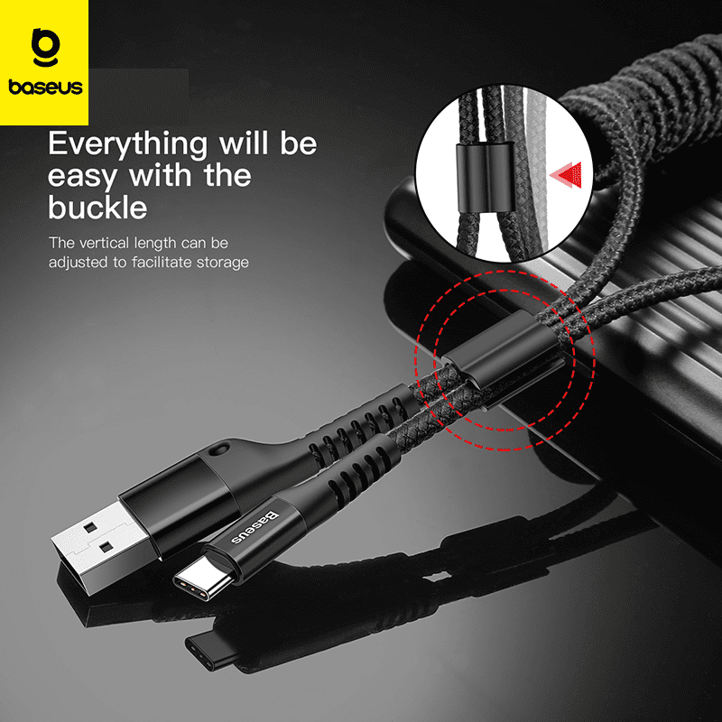 Baseus Fish Eye Spring Data Cable USB vers Lightning 2A 1m – Noir (CALSR-01)